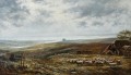 Weite Landschaft mit Schafsherde unter bewolktem Himmel Enrico Coleman genero